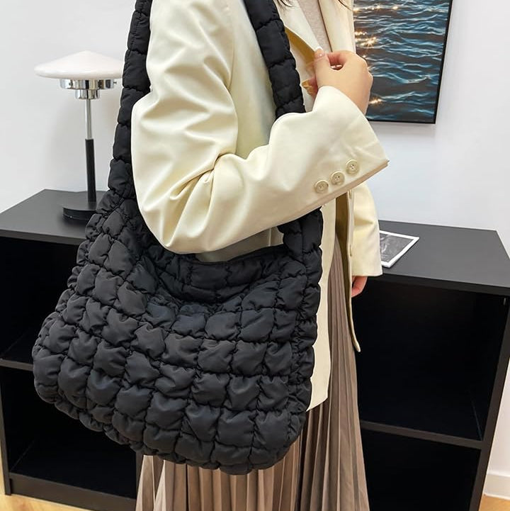 [BLACK] Quilted Puffer Tote Bag