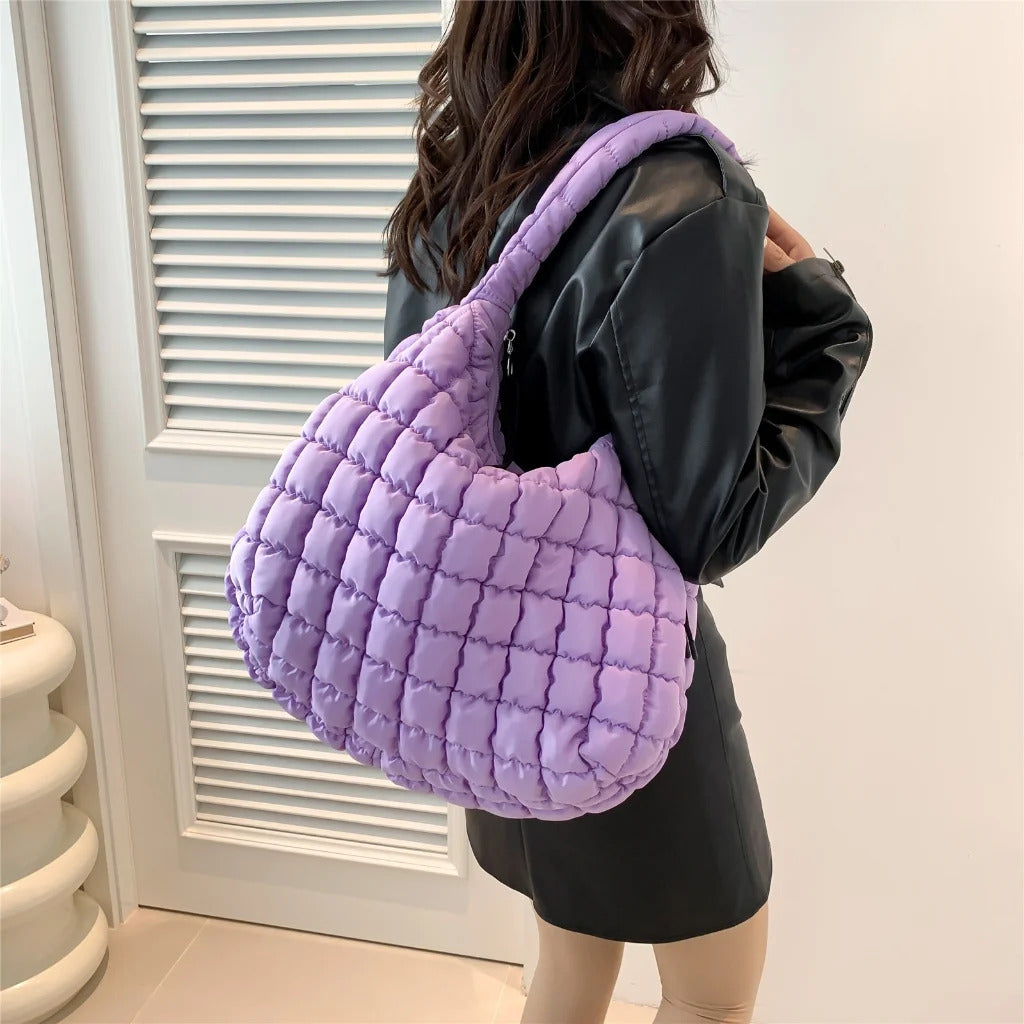 [PURPLE] Quilted Puffer Tote Bag