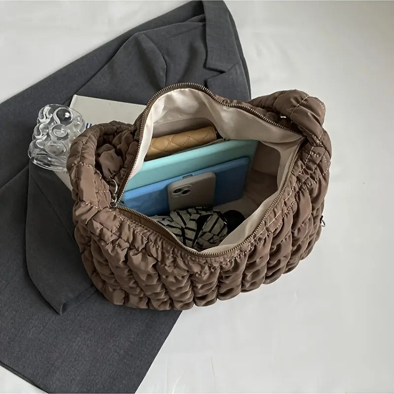 [BROWN] Quilted Puffer Tote Bag